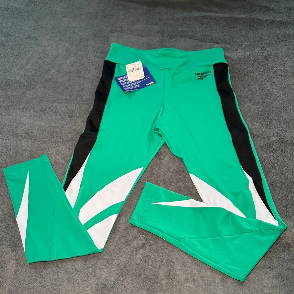 Reebok Classic Vector Women's Leggings Emerald Green Athletic Pants‎ Size L NWT